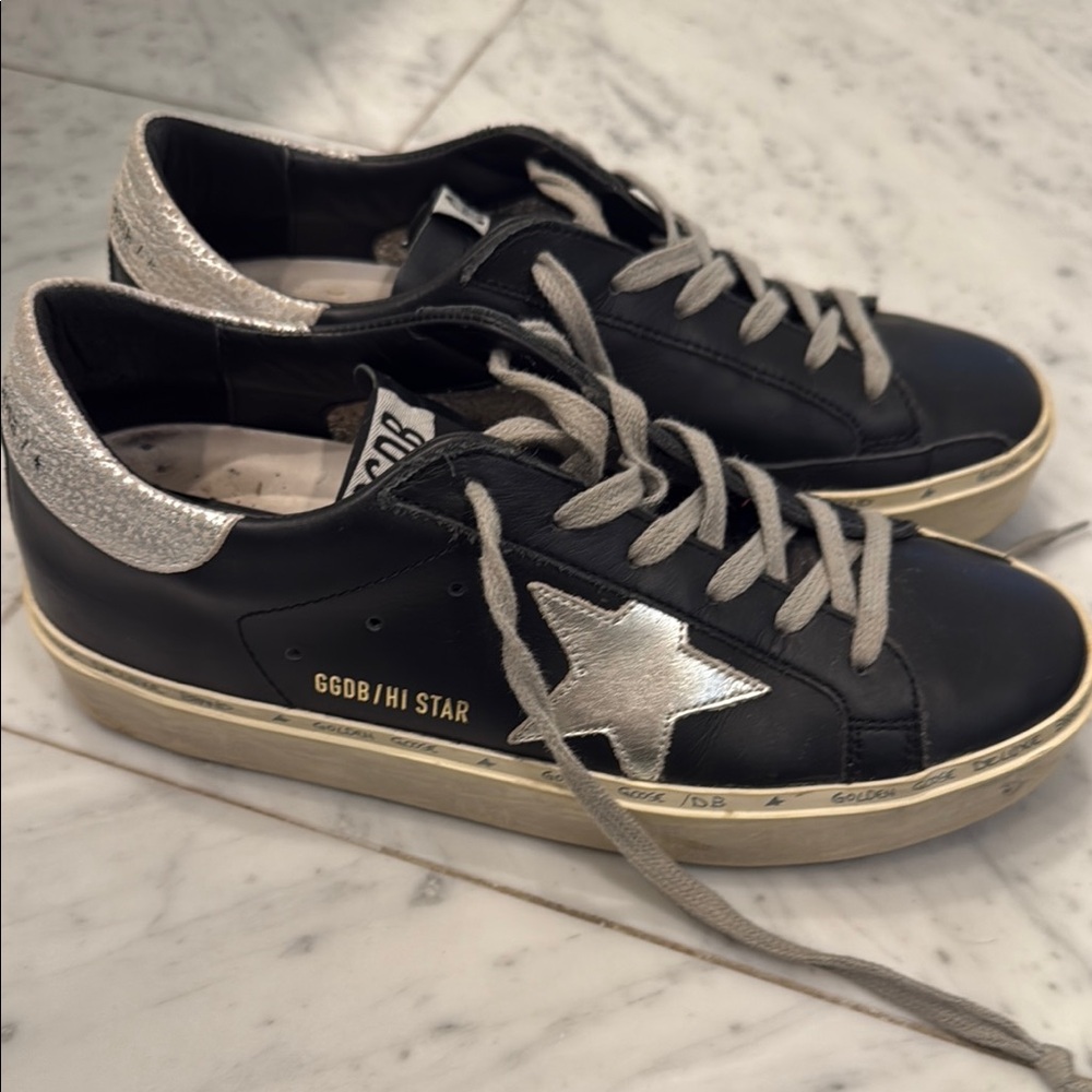Golden Goose Hi Star Black and Silver Sneakers